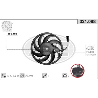 321098  FAN OPEL Combo C/Corsa C 1.0/1.2/1.4/1.6/1.8 00-