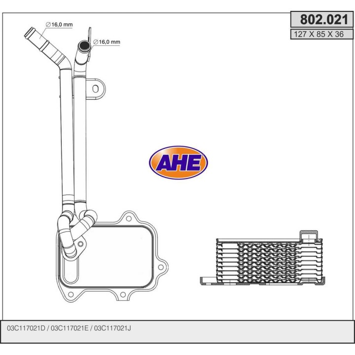802021  Oilcooler AUDI/SEAT A1/A3/Alhambra/Altea/Ibiza 1.4