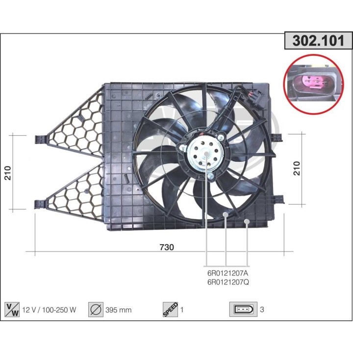 302101  FAN AUDI A1/SEAT Ibiza/VW Polo 1.2TD/1.4/1.6