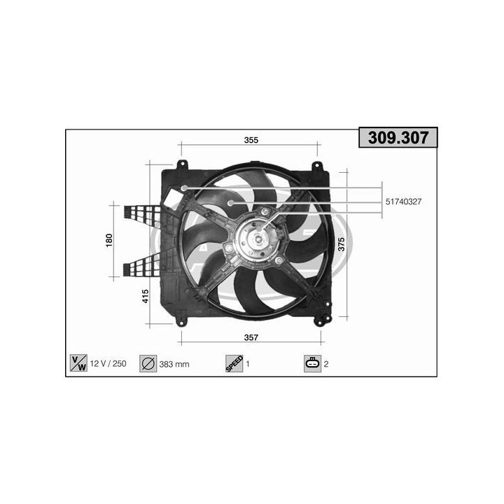 309307  FAN FIAT Multipla 1.9JTD AC 01-