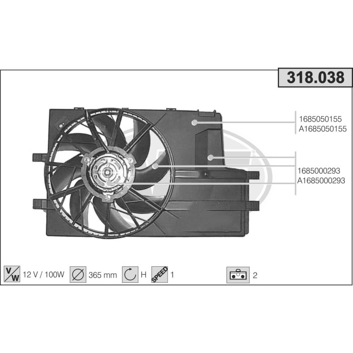 318038  FAN MERCEDES W168 CLASSE A 140-160  M/AT  +/- AC