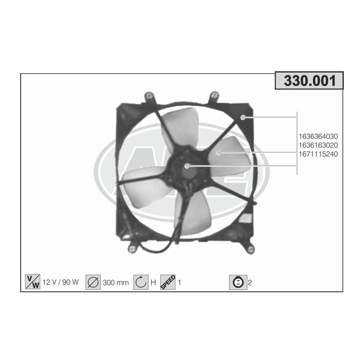 330001  FAN TOYOTA Corolla 1.3  87-92