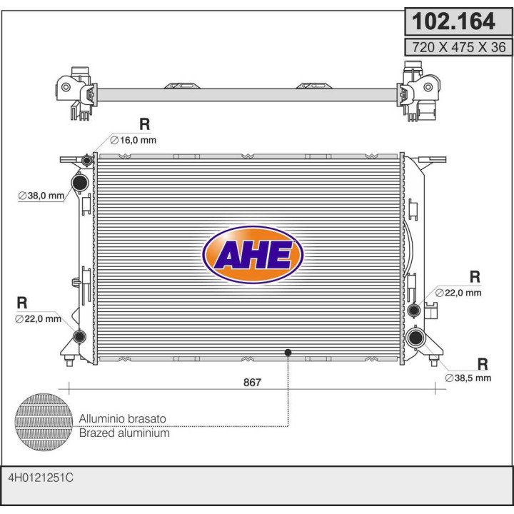 102164  RAD AUDI A8 4.0TFSi/4.2FSi/4.2TDi/6.3FSi +/-AC M/A