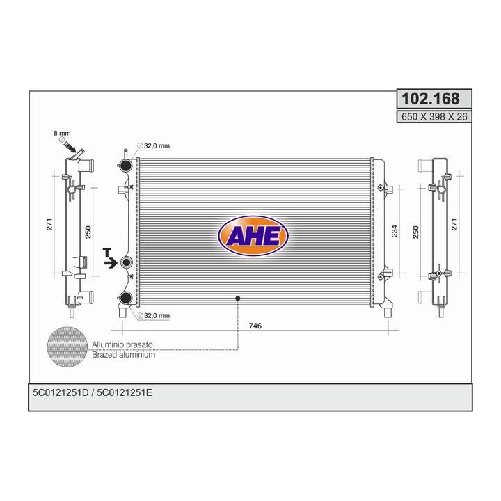 102168  RAD VOLKSWAGEN Beetle 2.5 11- Jetta 1.6/2.0/2.5Fsi