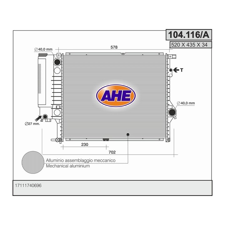 104116/A  RAD BMW E39 520/523/528 AC   95-98