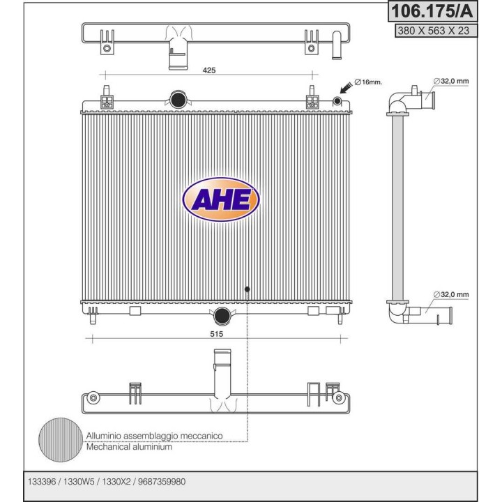 106175/A  RAD CITROEN/PEUGEOT C5 III/407/508 1.6/1.6HDi/2.0H