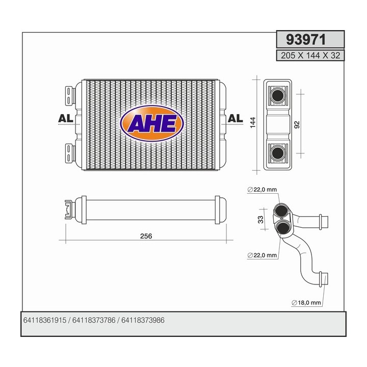 93971  HEATER BMW 3 E36 Compact 316/318/318tds/323 03.94-