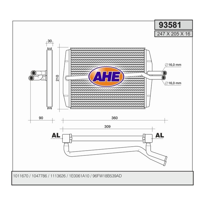 93581  HEATER CORE FORD FIESTA IV/KA/PUMA