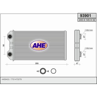93901  HEATER CORE OPEL VIVARO 2.0 16V / 1.9 DI / 1.9 DTI