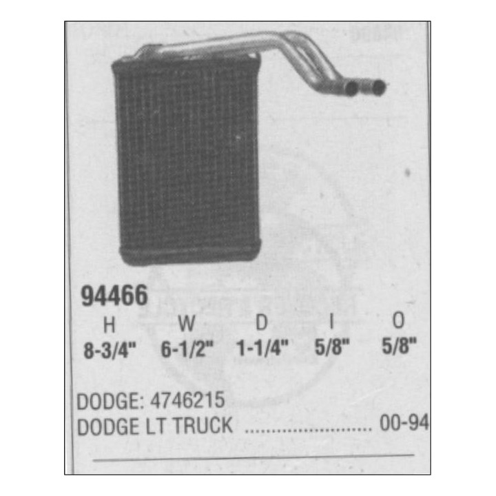 94466  HEATER CORE DODGE LIGHT TRUCK