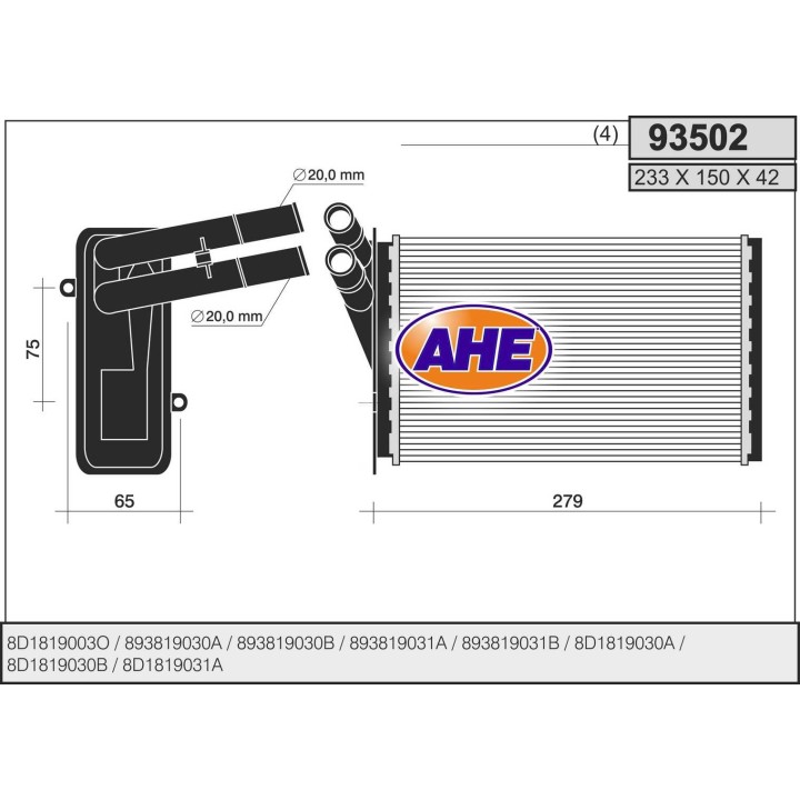 93502  HEATER CORE AUDI 80/90/COUPE/CABRIO