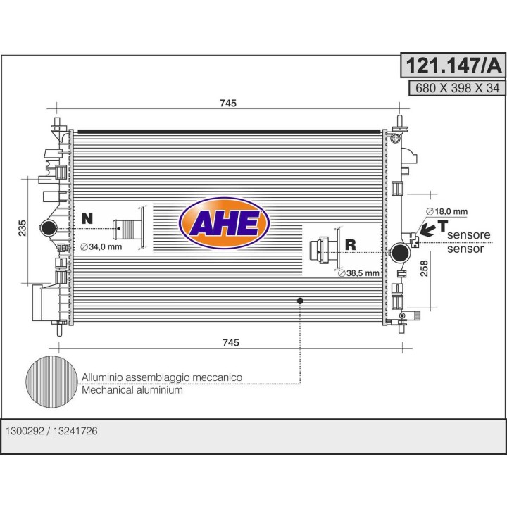 121147/A  RAD OPEL Insignia 1.6 i 16V / 1.6 i 16V Turbo