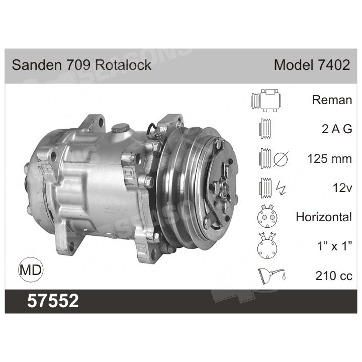 57552  COMPRESOR  SANDEN SD 709 12V  2 GROOVES 7402