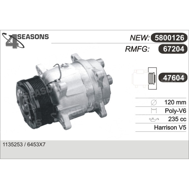 67204  COMPRESOR  ORIGINAL : 6453 X7  XANTIA 2.1 TD V5