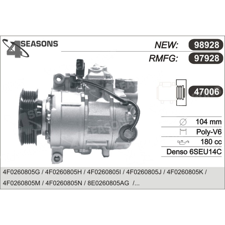 97928  COMPRESOR  AUDI A4 4 CYL 01-04