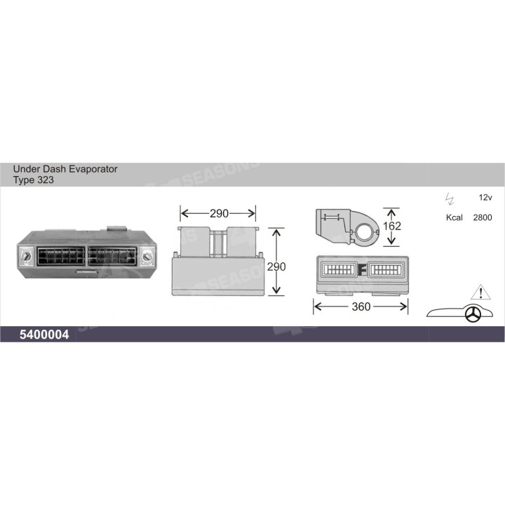 5400004  UNIVERSAL EVAPORATOR UNDER DASH 12V TYPE 323