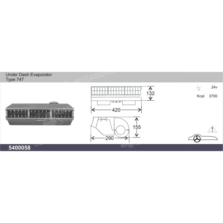 5400058  UNIVERSAL EVAPORATOR UNDER DASH 24V TYPE 747