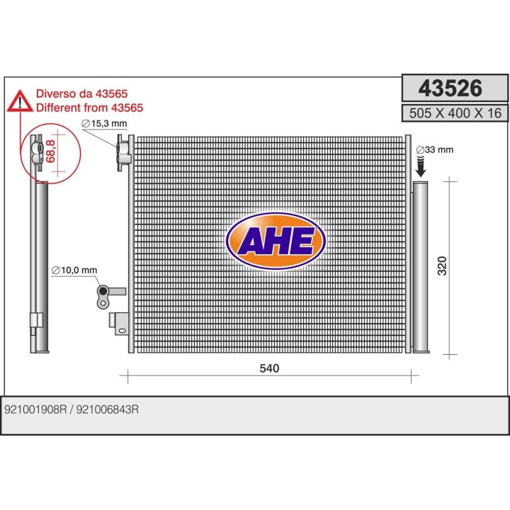 43526/O  Condensador RENAULT CAPTUR/CLIO IV 2013 DACIA DOKK