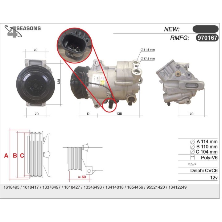 970167  HR 6CVC A/D PV6 110MM 12V V-B 45  (BOBINA Y ELECTROVALVULA)