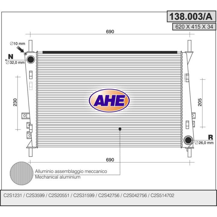 138003/A  RAD JAGUAR X-TYPE 2.0/2.5/3.0 +/-AC M/AT 01-