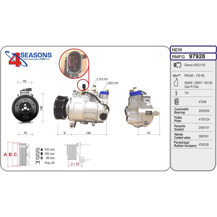 97928  COMPRESOR  AUDI A4 4 CYL 01-04