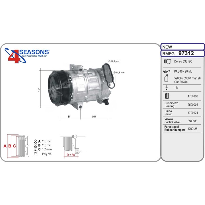 97312  COMPRESOR  FIAT GRANDE PUNTO 1.3 JTD 05-