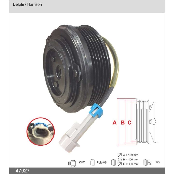 47027  EMBRAGUE COMPRESOR  DELPHI CVC 12V PV6  (OPEL)