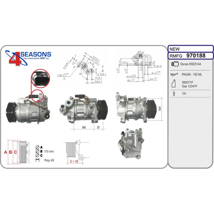 970188  NP 6SAS14A PV6 115MM 12V V-B (OREJETAS) SOLO VALVULA