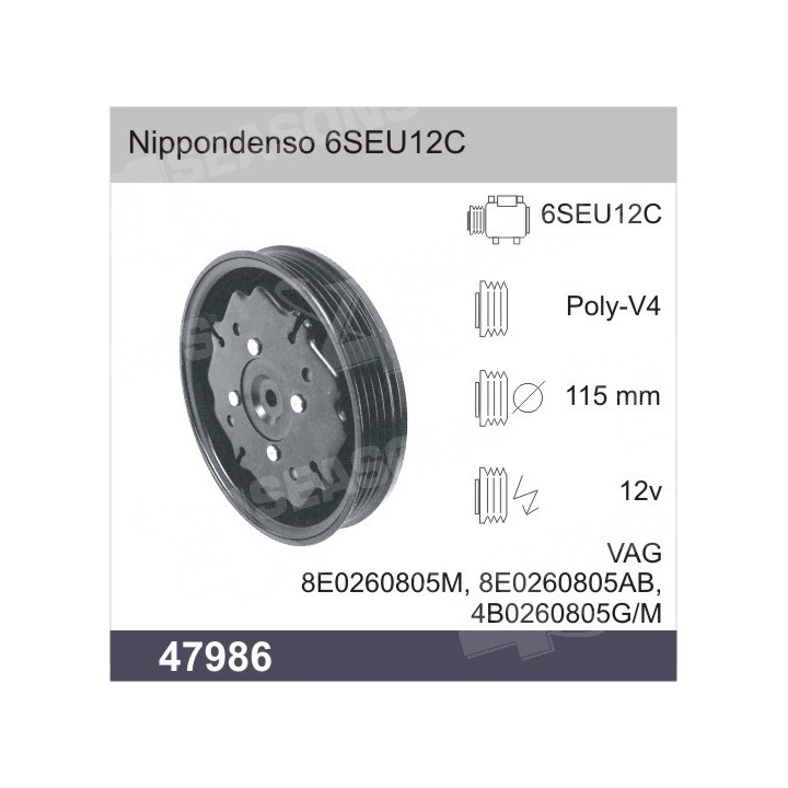 47986  EMBRAGUE COMPRESOR DENSO 6SEU12C 12V PV4