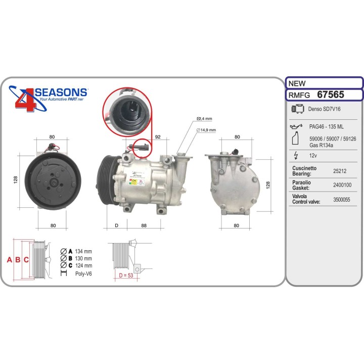67565  COMPRESOR  FIAT 145/146 156 BRAVO/VA....