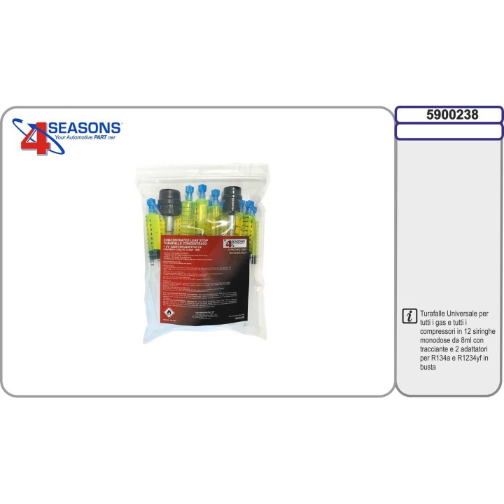 5900238 TAPA FUGA CON ADITIVO CONCENTRADO EN JERINGUILLAS CON ADAPTADOR R134 R1234YF 8ML (12 UDS)