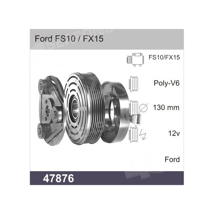47876P  EMBRAGUE COMPRESOR FORD FS10 / FX15 12V PV6
