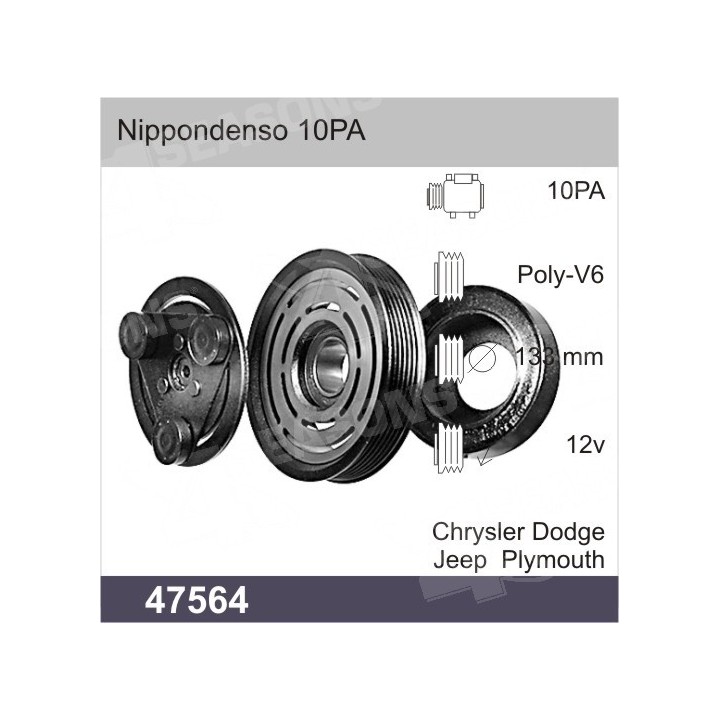 47564  EMBRAGUE COMPRESOR DENSO 10PA 12V PV6
