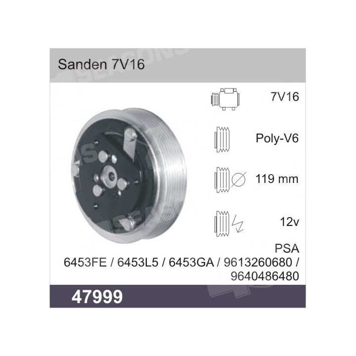 47999  EMBRAGUE COMPRESOR SANDEN SD 7V16 12V PV6