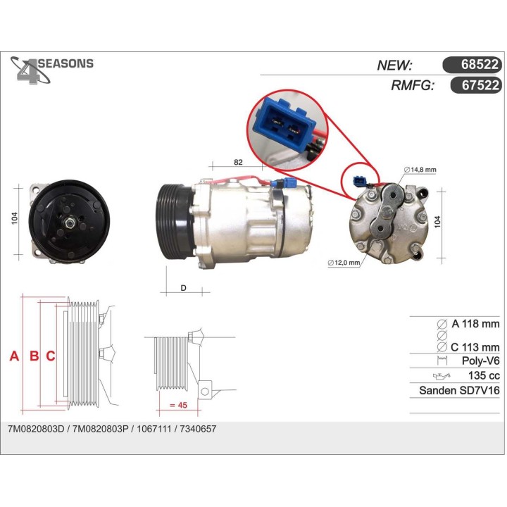 67522  COMPRESOR  FORD GALAXY/SEAT ALHAMBRA/VW SHARA
