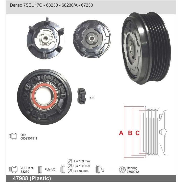 47988  EMBRAGUE COMPRESOR DENSO 7SEU17C 12V PV6