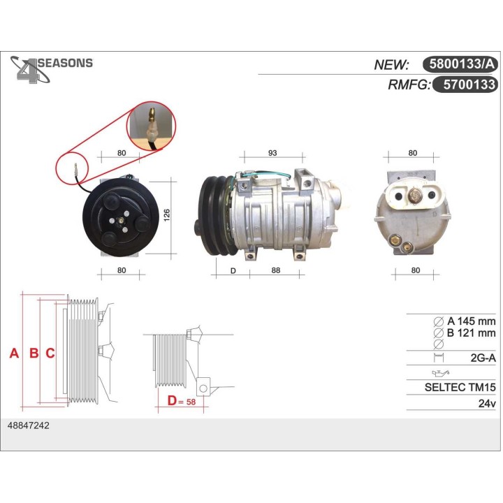 5700133  COMPRESOR NUEVO AFTERMARKET Standard SELTEC TM21HD 24v