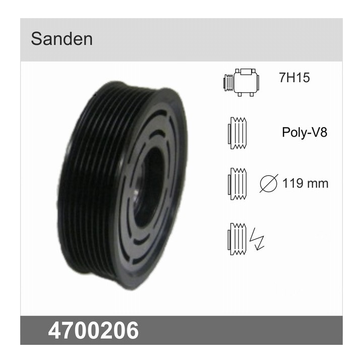 4700206  POLEA SANDEN 7H15 POLY-V8 119MM 50.1 MM