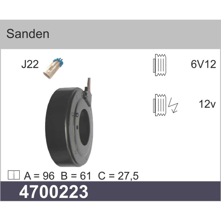 4700223  BOBINA 6C/7C 12V 96X61X27 X45MM
