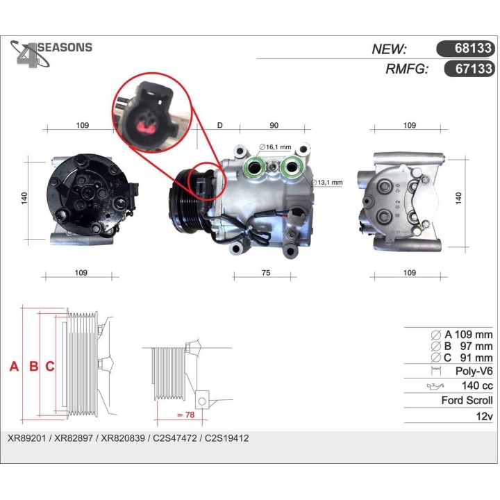 67133  COMPRESOR  JAGUAR S-TYPE 3.0 99-