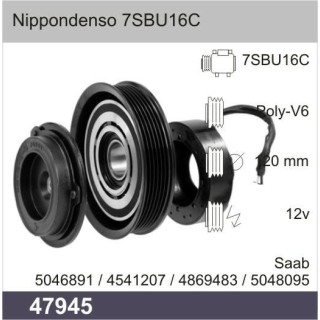 47945  COMPRESSOR CLUTCH DENSO 7SBU16C 12V PV6