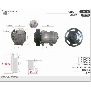 98792  SANDEN ORIGINAL COMPRESOR NUEVO VOLVO TRUCKS FH12 05-