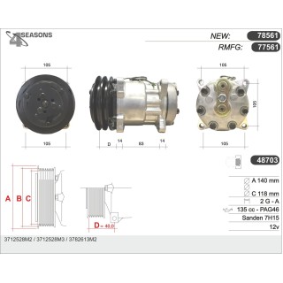 77561  SD 7H15 2A 140MM 12V H-B (QC) 7H15 8088
