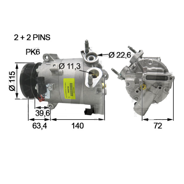 20135529 ORIGINAL  VI VS19 A/D PV6 115MM 12V V-B 45º (2D-1T) GK31-19D629-CD