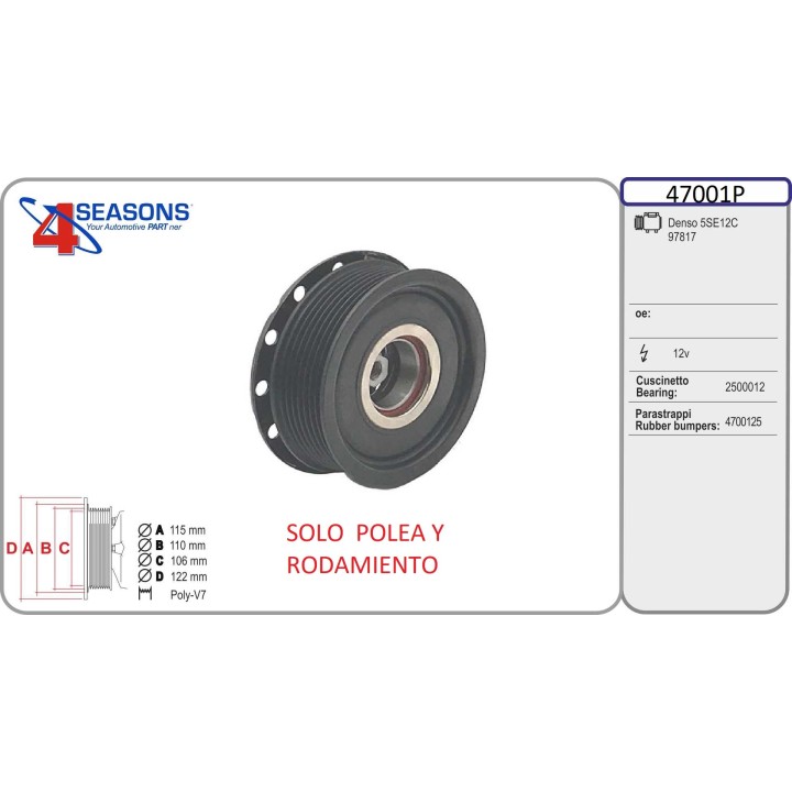 47001P  POLEA EMBRAGUE CMP 97817 Denso 5SE12C