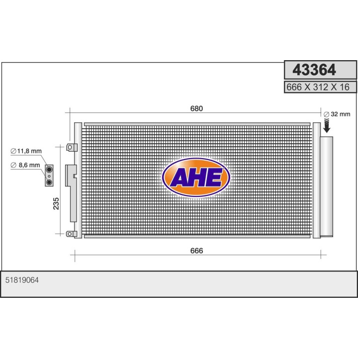 43364  CONDENSER FIAT 500