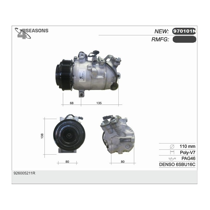 970101N  Compresor RENAULT MEGANE III/SCENIC