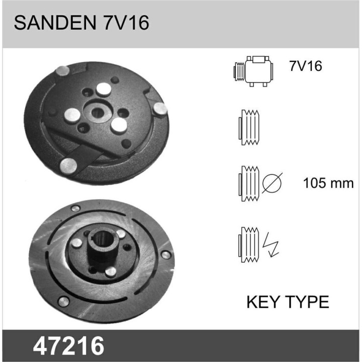 CLUTCH HUB SANDEN 7V16 105MM KEY TYPE