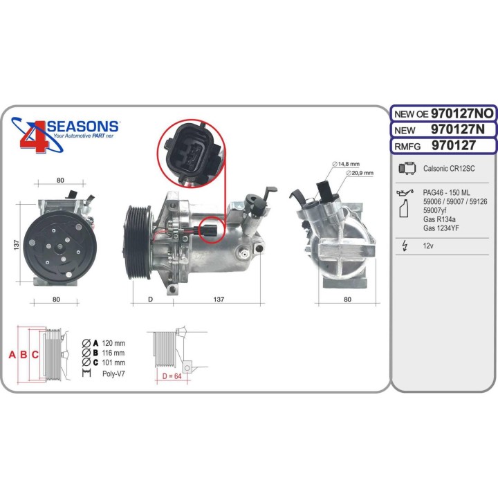 970127N COMPRESOR NUEVO DACIA Dokker/Duster/Lodgy/Logan/Sandero 1.2/1.3/1.6 03.12-
