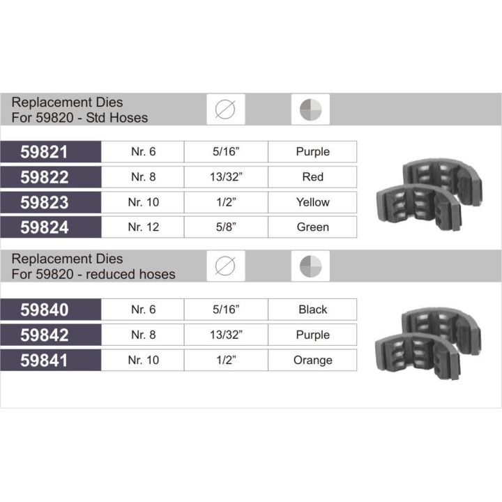 HOSE ACCESSORIE REPLACEMENT DIES FOR 59820 - STD H